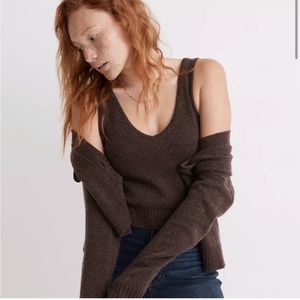 Madewell Carleton vneck sweater tank top heather molasses brown